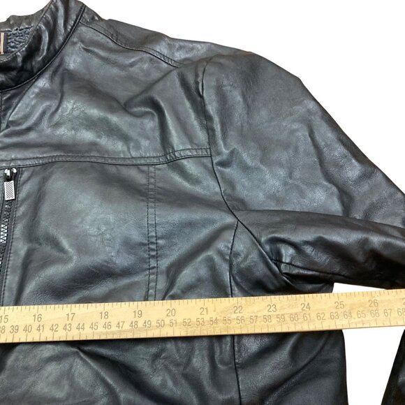 Kenneth Cole Reaction Mens Black Faux Leather Jacket XXL Sherpa Lined Very Nice - Picture 7 of 11